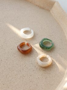 4入組樹脂開口戒指 - 彩色 - 查看 2