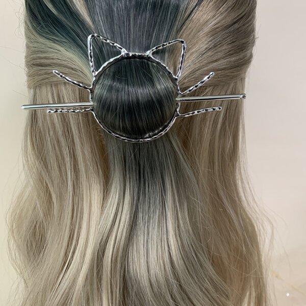 

1pc Cat Ring Hair Pin, Silver
