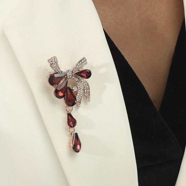 

Rhinestone Bow Decor Brooch, Red violet