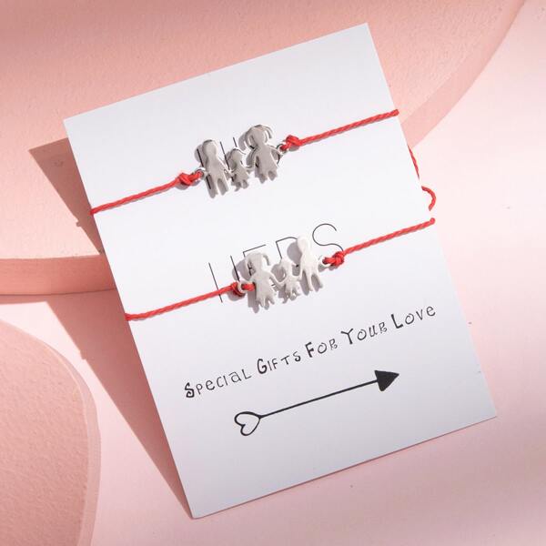 

2pcs Girls Figure Decor Bracelet, Red