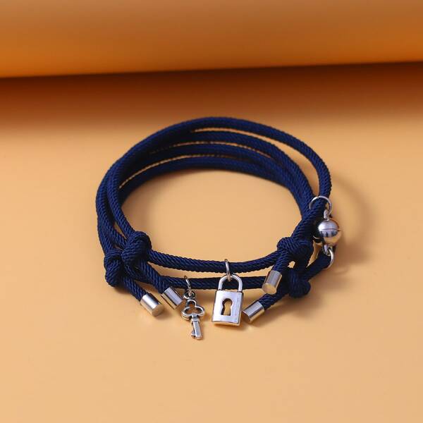 

2pcs Couple Lock & Key Charm Bracelet, Blue