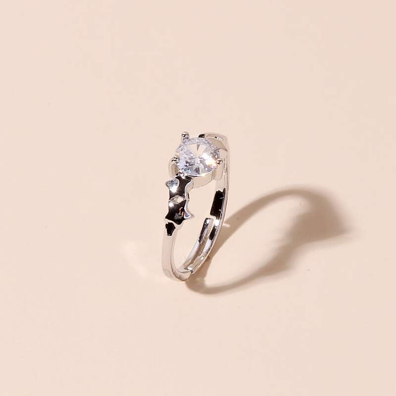 

1pc Rhinestone Decor Ring, Silver