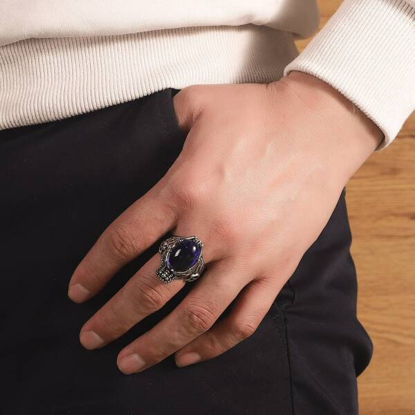 

Men Textured Metal Ring, Royal blue