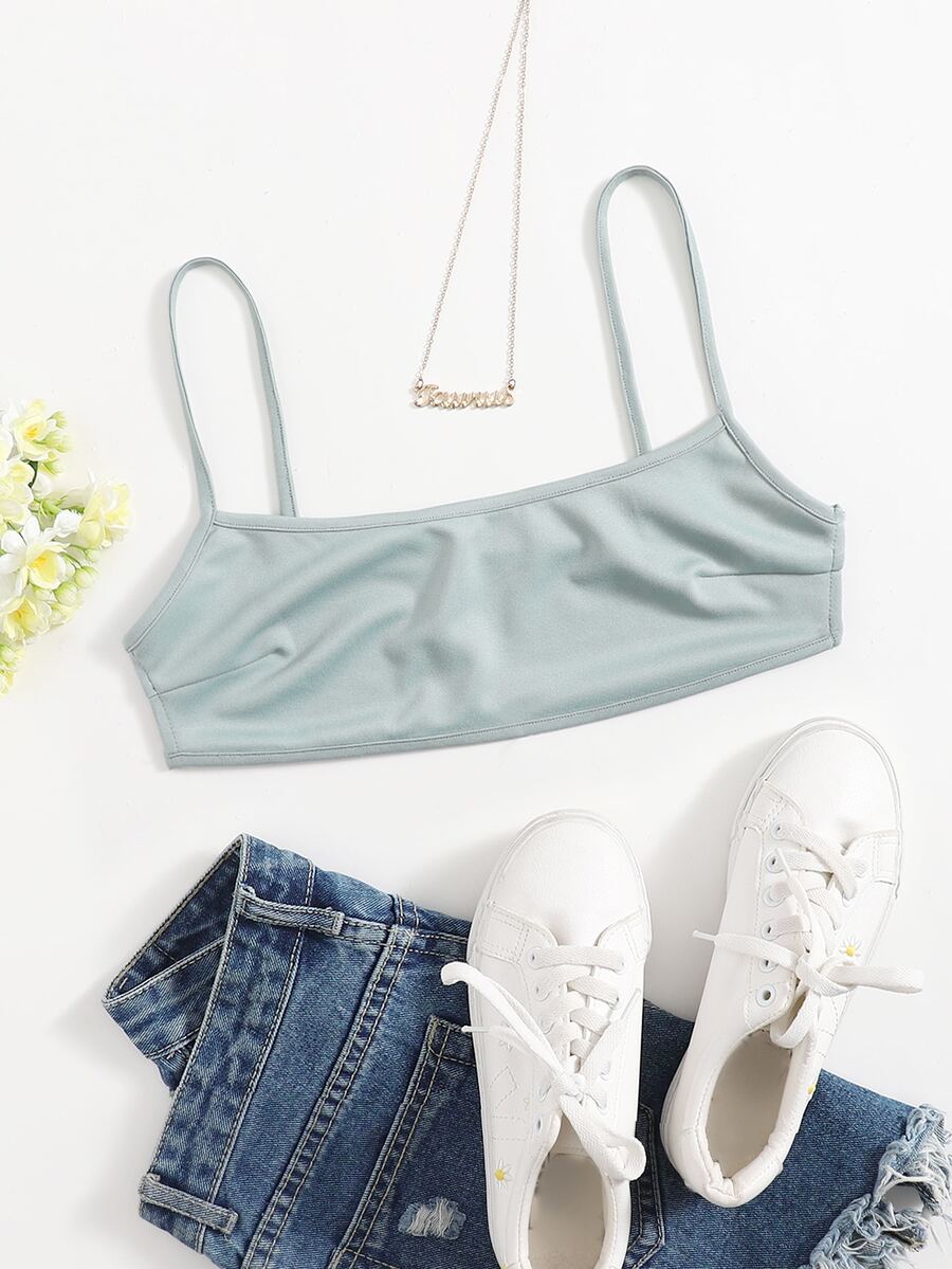 SHEIN ICON Solid Backless Cami Top - Mint Green - View 1