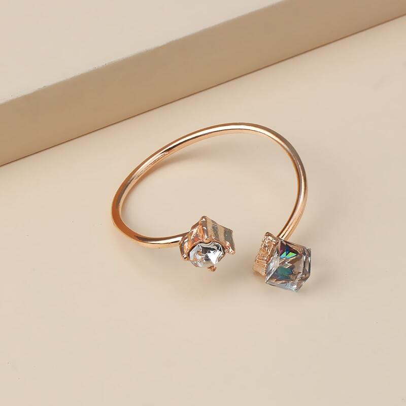 

1pc Rhinestone Decor Cuff Ring, Gold
