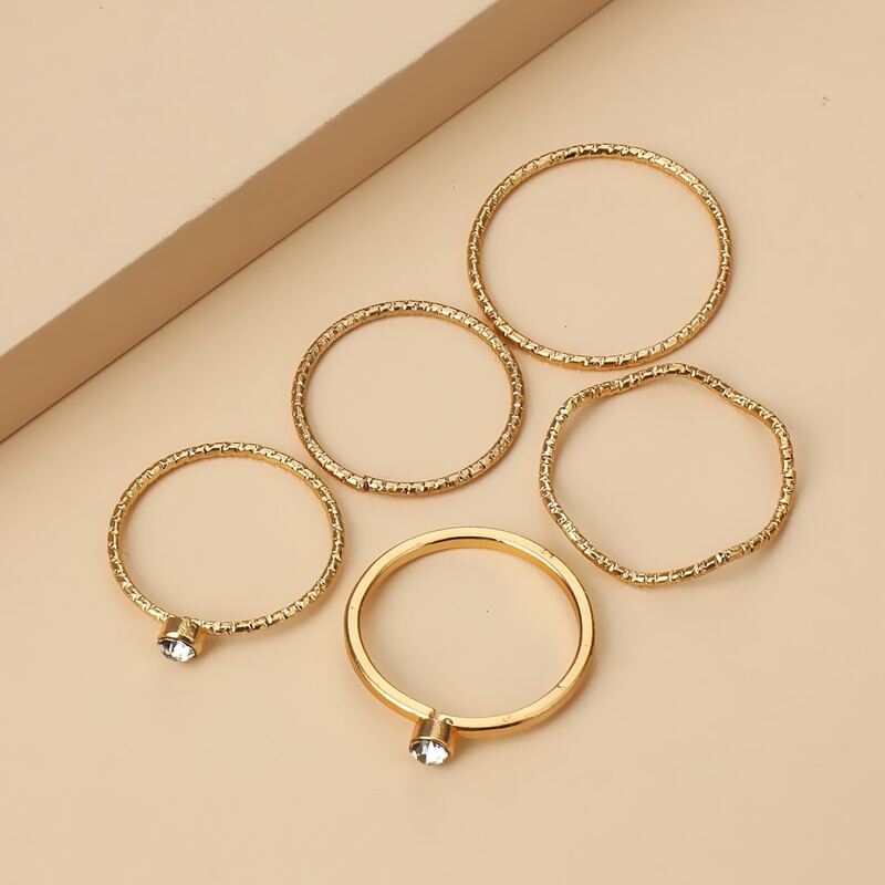 

5pcs Simple Rhinestone Decor Ring, Gold