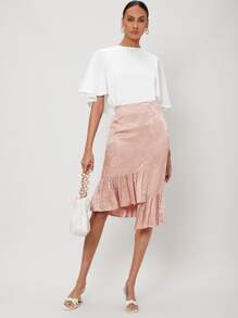 SHEIN Unity Viscose Asymmetrical Jacquard Skirt - Baby Pink - View 1