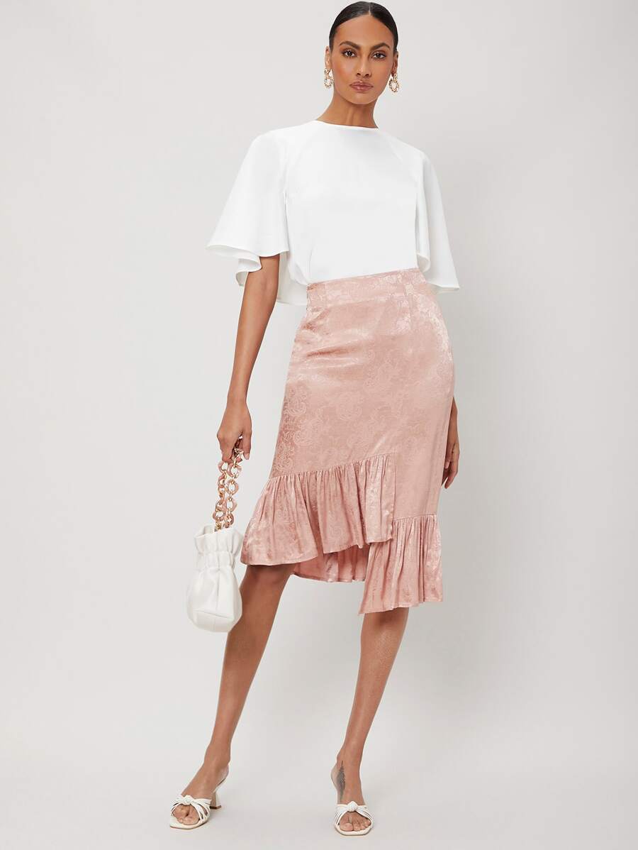 SHEIN Unity Viscose Asymmetrical Jacquard Skirt - Baby Pink - View 1