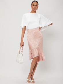 SHEIN Unity Viscose Asymmetrical Jacquard Skirt - Baby Pink - View 3
