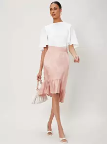 SHEIN Unity Viscose Asymmetrical Jacquard Skirt - Baby Pink - View 4