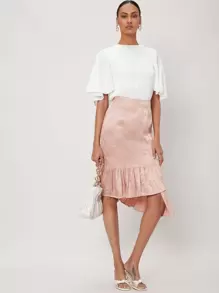 SHEIN Unity Viscose Asymmetrical Jacquard Skirt - Baby Pink - View 5