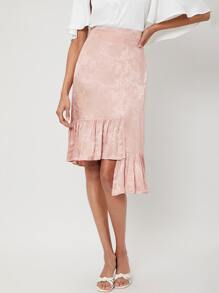 SHEIN Unity Viscose Asymmetrical Jacquard Skirt - Baby Pink - View 6