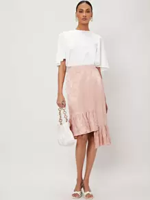 SHEIN Unity Viscose Asymmetrical Jacquard Skirt - Baby Pink - View 7