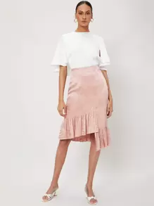SHEIN Unity Viscose Asymmetrical Jacquard Skirt - Baby Pink - View 9