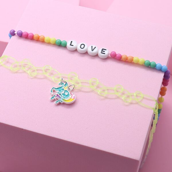 

2pcs Girls Unicorn Charm Necklace, Multicolor
