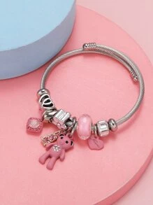 Rhinestone Decor Bear Charm Bracelet - Multicolor - View 1