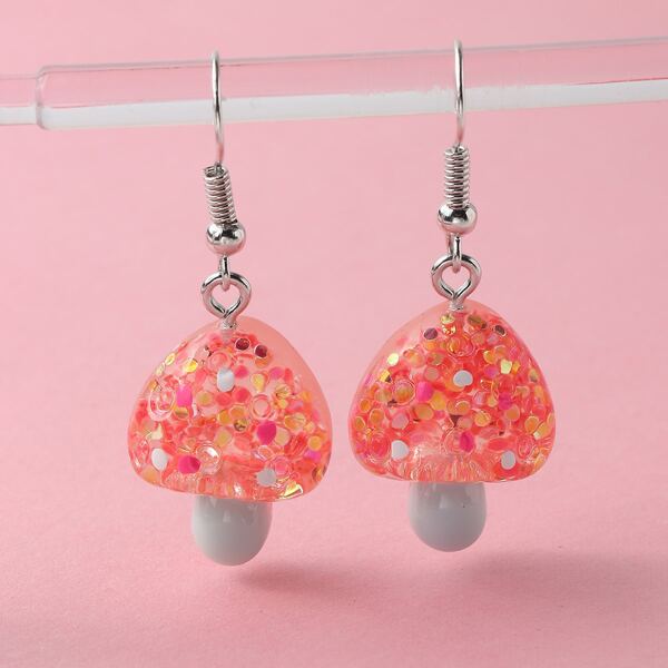 

Girls Mushroom Drop Earrings, Red