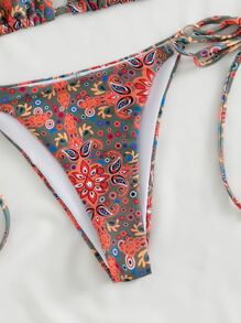 Summer Paisley Pattern Halter Bikini Set - Burgundy - View 5