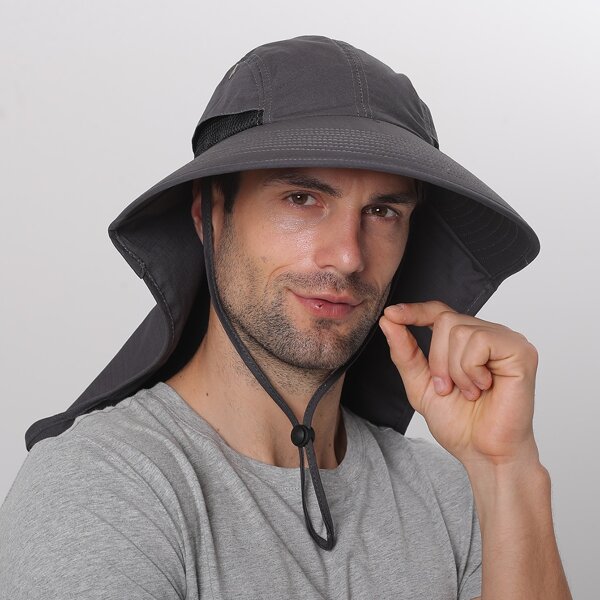 

Men Solid Drawstring Hiking Cap, Dark grey