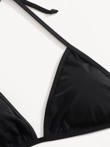 Swim Basics Summer Beach Mono Bikini Set Halter Triangle Bikini Top & G-String 2 Piece Bathing Suit - Black - View 3