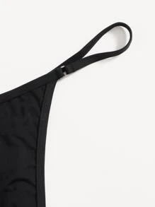 Swim Basics Summer Beach Mono Bikini Set Halter Triangle Bikini Top & G-String 2 Piece Bathing Suit - Black - View 4