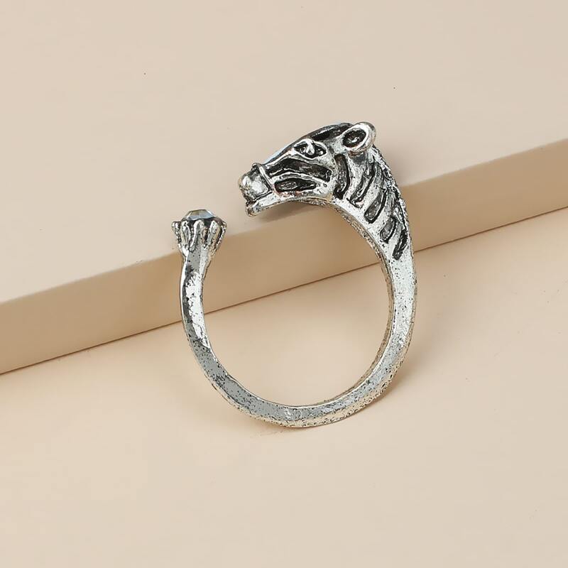 

1pc Horse Head Cuff Ring, Silver