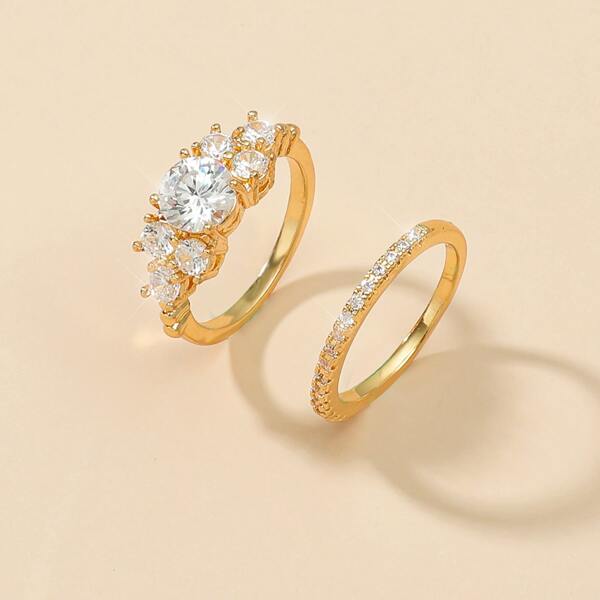 

2pcs Zircon Decor Ring, Gold