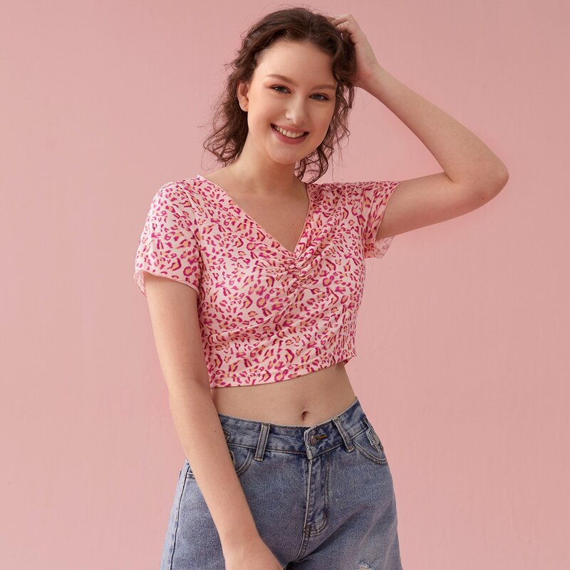 

Leopard Ruched Crop Tee, Multicolor