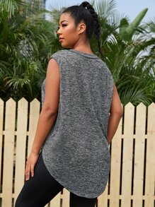 SHEIN Daily&Casual Plus Curved Hem Space Dye Sports Top - Grey - View 1