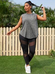 SHEIN Daily&Casual Plus Curved Hem Space Dye Sports Top - Grey - View 3