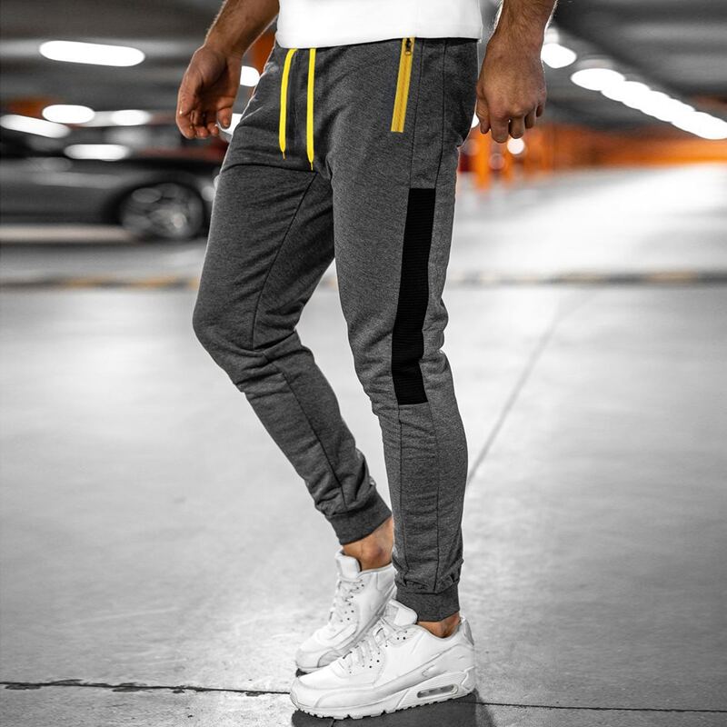 

Guys Contrast Panel Drawstring Sweatpants, Dark grey