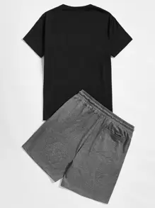 GENTILAND Men Cotton Graphic Print Top & Track Shorts Set - Multicolor - View 2