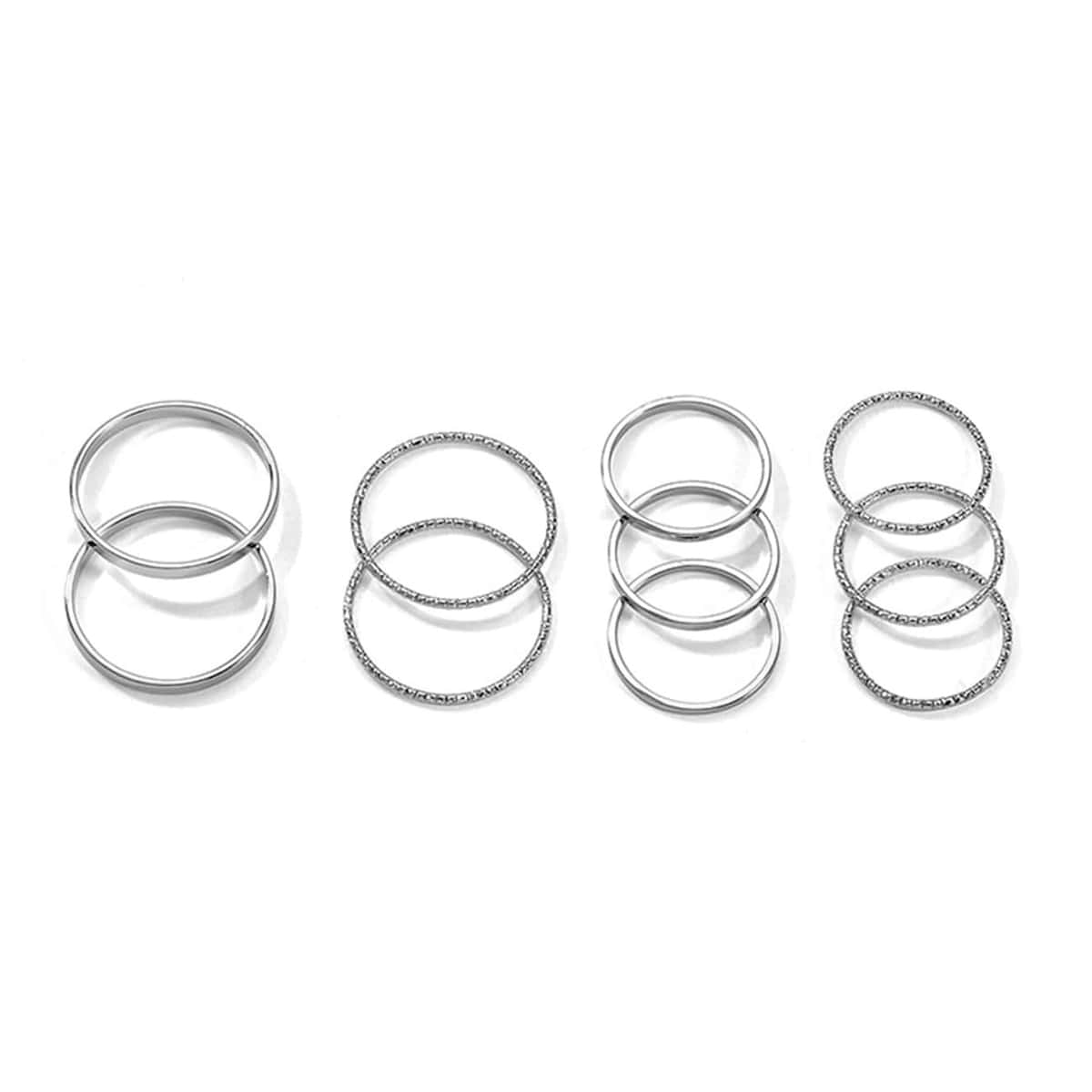 

10pcs Simple Metal Ring Set, Silver