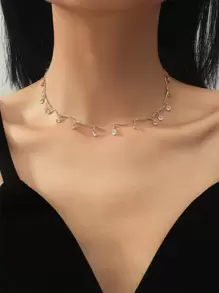 Scallop Crystal Tassel Necklace - Yellow Gold - View 1