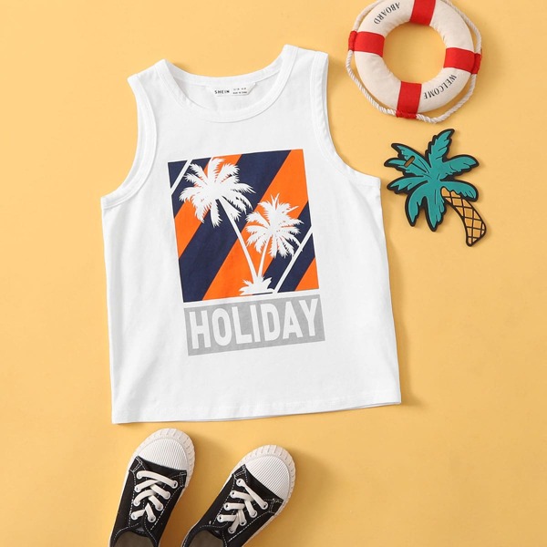 

Toddler Boys Tree & Letter Graphic Tank Top, White