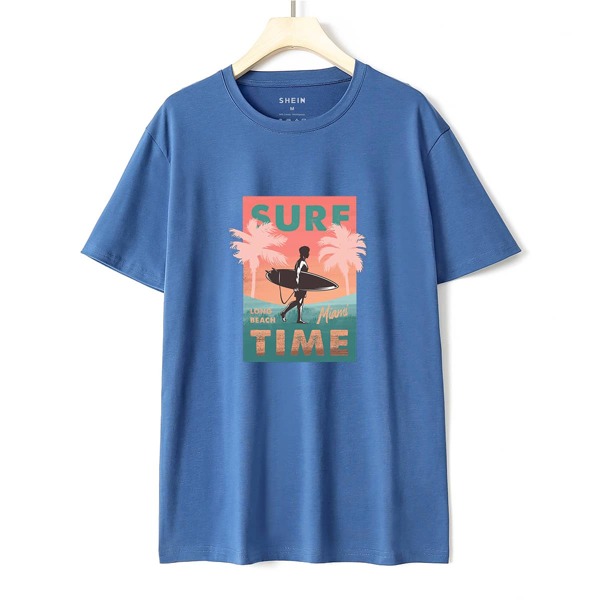 

Letter And Tropical Print Tee, Blue