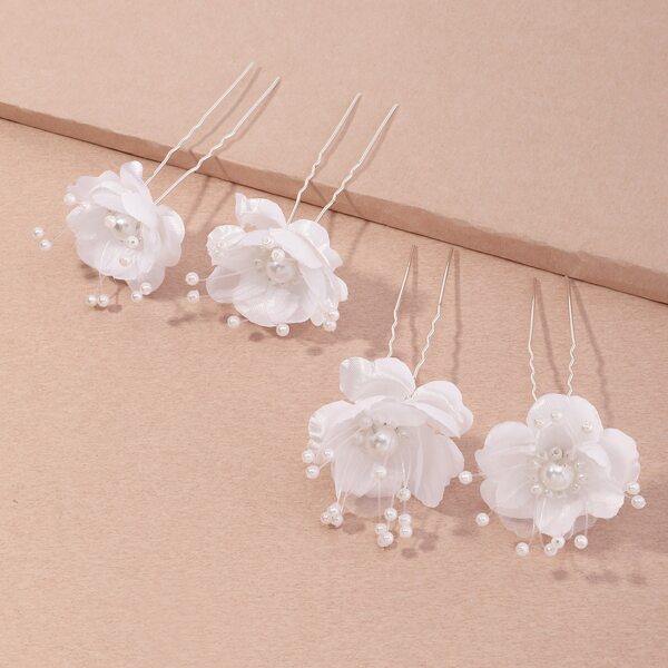 

4pcs Faux Pearl Decor Hair Pin, White