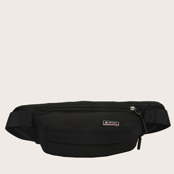 

Letter Graphic Zip Front Fanny Pack, Black