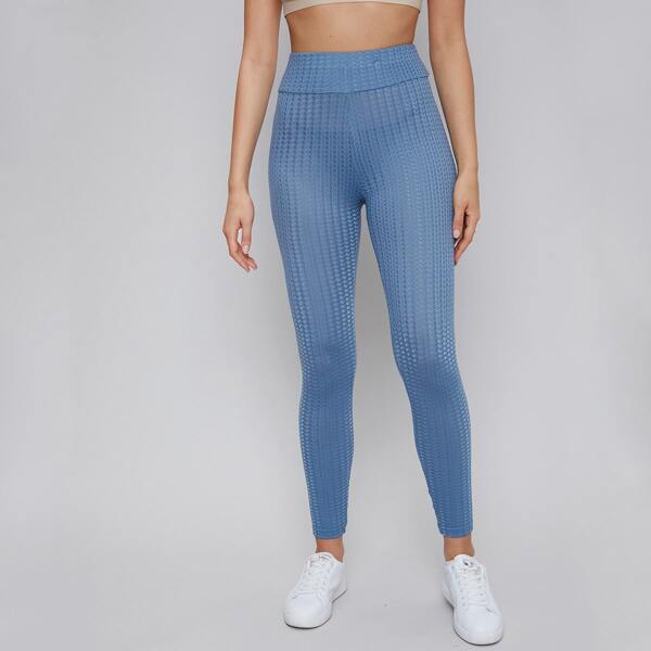 

Wide Waistband Waffle Knit Solid Leggings, Dusty blue