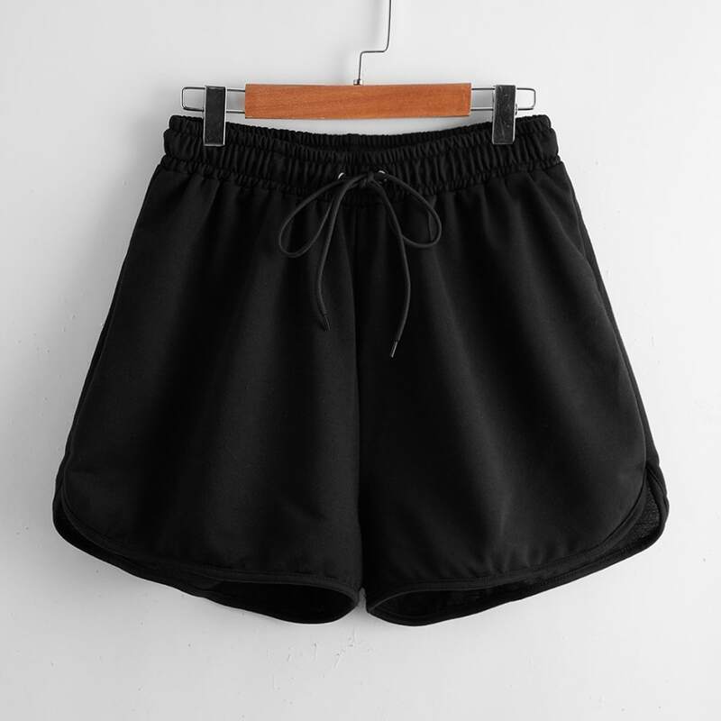 

Solid Drawstring Shorts, Black