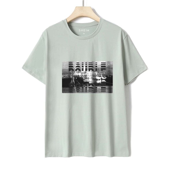 

Graphic Print Crew Neck Tee, Mint green