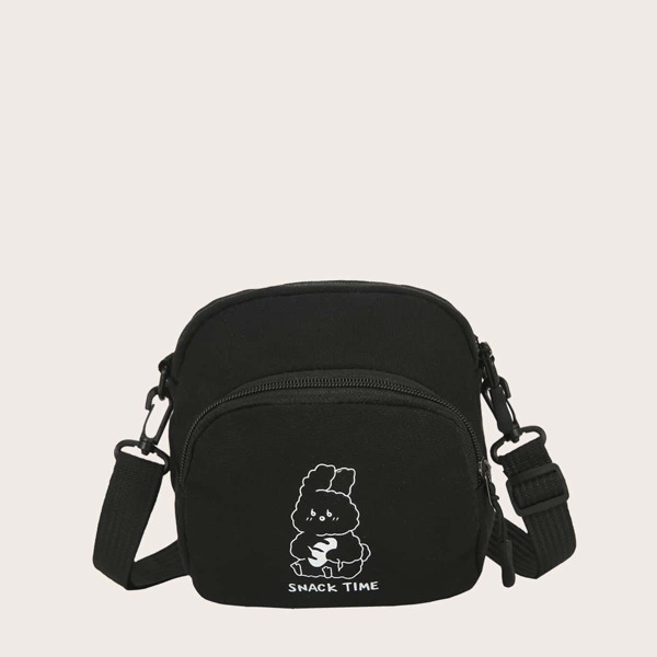 

Cartoon Graphic Crossbody Bag, Black