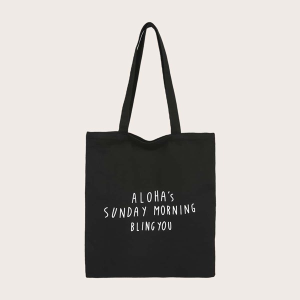 

Letter Graphic Canvas Shopper Bag, Black
