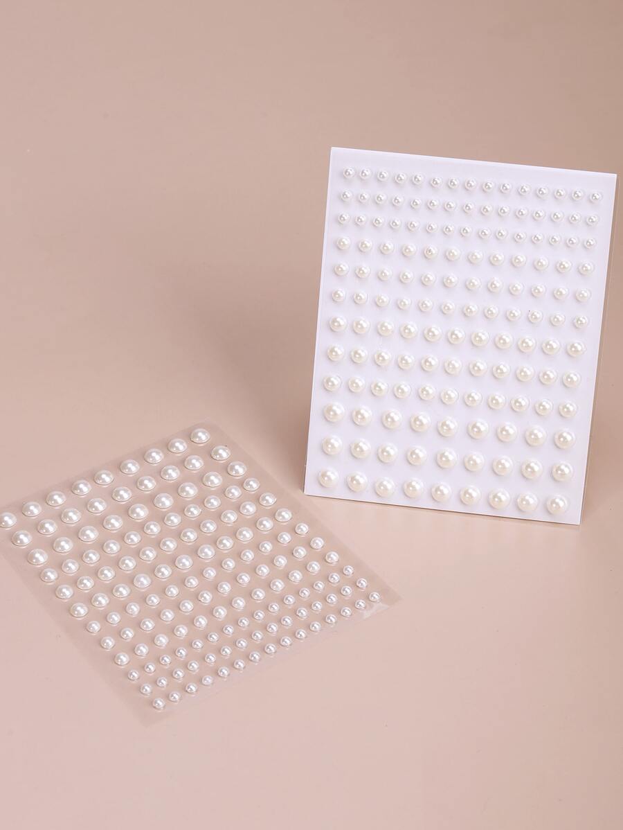 1 Hoja De Pegatinas Tatuaje De Ojos Con Perlas Falsas - Blanco - Ver 1