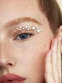 1 Hoja De Pegatinas Tatuaje De Ojos Con Perlas Falsas - Blanco - Ver 2