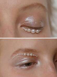 1 Hoja De Pegatinas Tatuaje De Ojos Con Perlas Falsas - Blanco - Ver 4