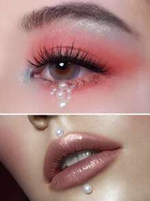 1 Hoja De Pegatinas Tatuaje De Ojos Con Perlas Falsas - Blanco - Ver 5