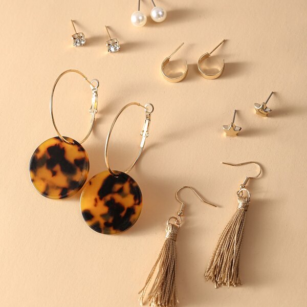 

6pairs Tassel Decor Earrings, Multicolor