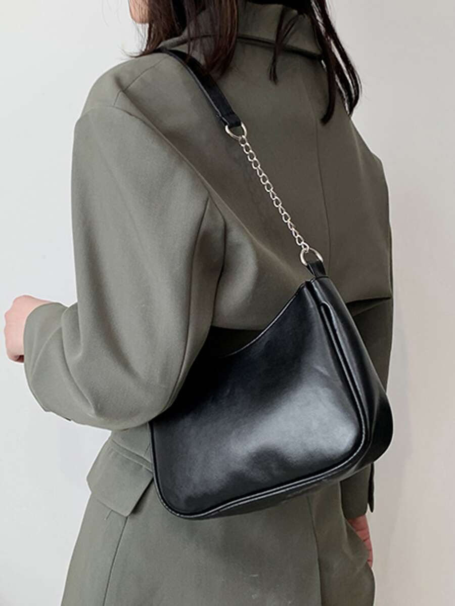 Bolso de hombro con cadena minimalista - Negro - Ver 1