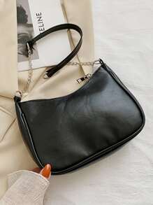 Bolso de hombro con cadena minimalista - Negro - Ver 2